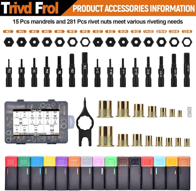 Detalle 2 de Trivd Frol 16" Rivet Nut Tool with 281-piece Kit ๐