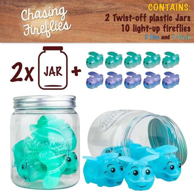 Detalle 2 de Toysmith Chasing Fireflies Kids Game (Shine & Seek) with Glowing Jars, Indoor/Outdoor Night Play — Ages 3+
