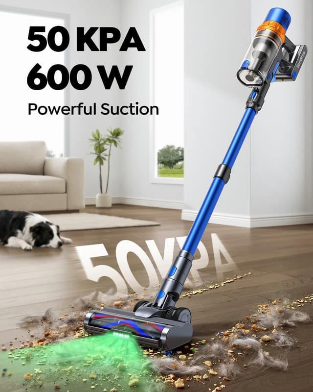 Detalle 2 de SunSare Cordless Vacuum Cleaner 600W 50KPa Stick Vacuum (up to 65 mins) with 90° curved adapter