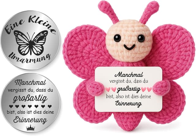 Detalle de Tixlux Pocket Hug Positive Schmetterling – Strickfigur mit Umarmung-Glücksbringer (Einschulung, Gute Besserung)