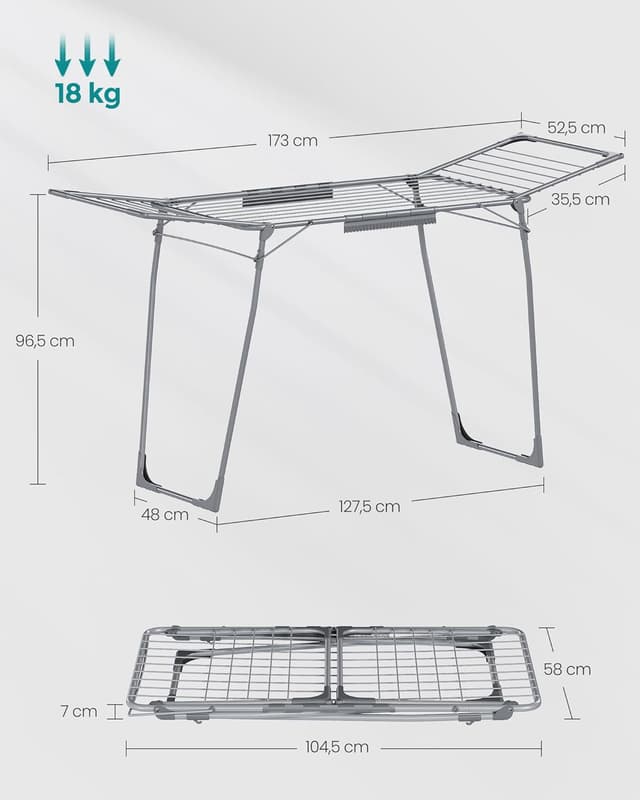 Thumbnail 6 de SONGMICS stendibiancheria da pavimento con ali LLR518G01, grigio (56,5 x 173 x 96,5 cm)