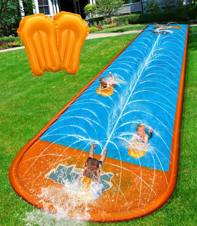 Detalle de Spring Water Water Slide & Splash Slip Slide for Kids (22 ft, 2 lanes) with Inflatable Bodyboards