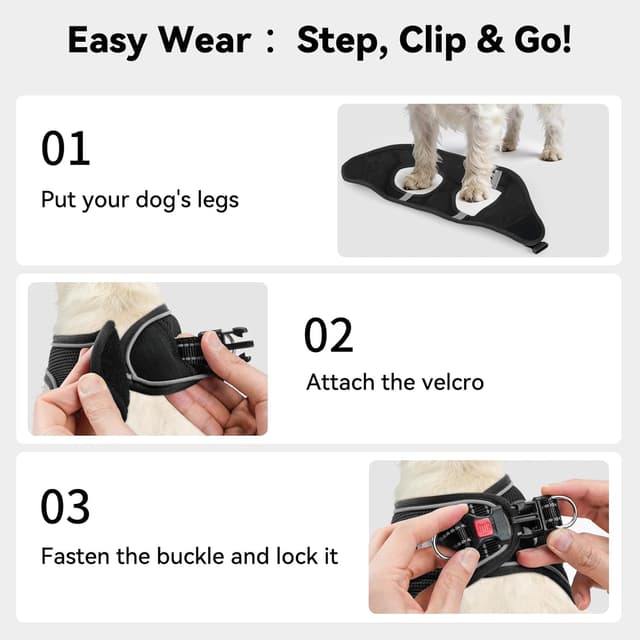 Detalle de Joytale Hundegeschirr reflektierend, weich gepolstert mit Air-Mesh – Brustgeschirr für kleine bis mittelgroße Hunde (L), Schwarz