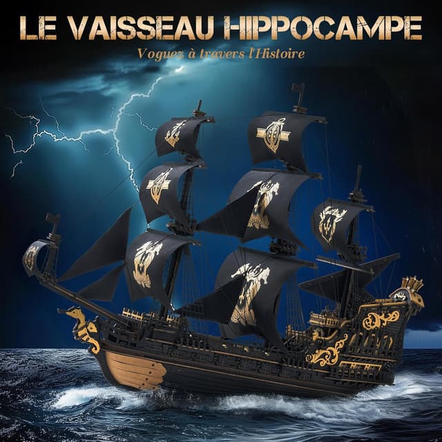 Detalle 2 de ROKR Puzzle 3D en bois MCB02 Barque Hippocampe (603 pièces) – maquette de bateau à construire