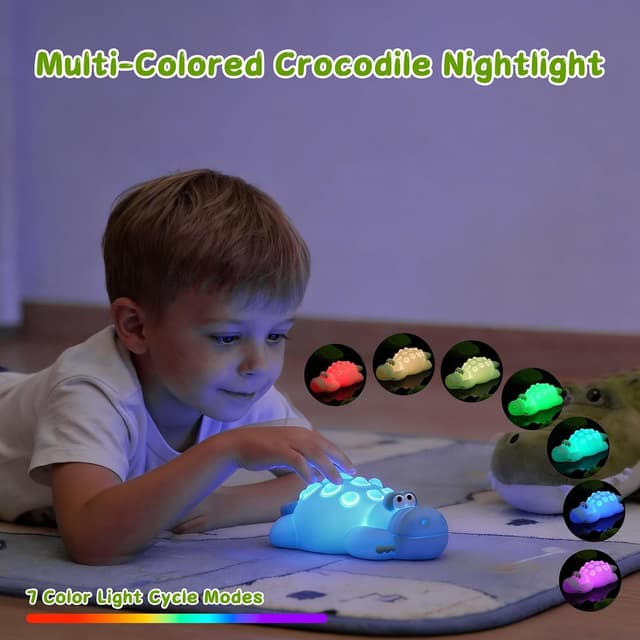Detalle de Gemmac Krokodil Nachtlicht mit White Noise, 3 Stufen warmes Licht & 30-Minuten-Timer