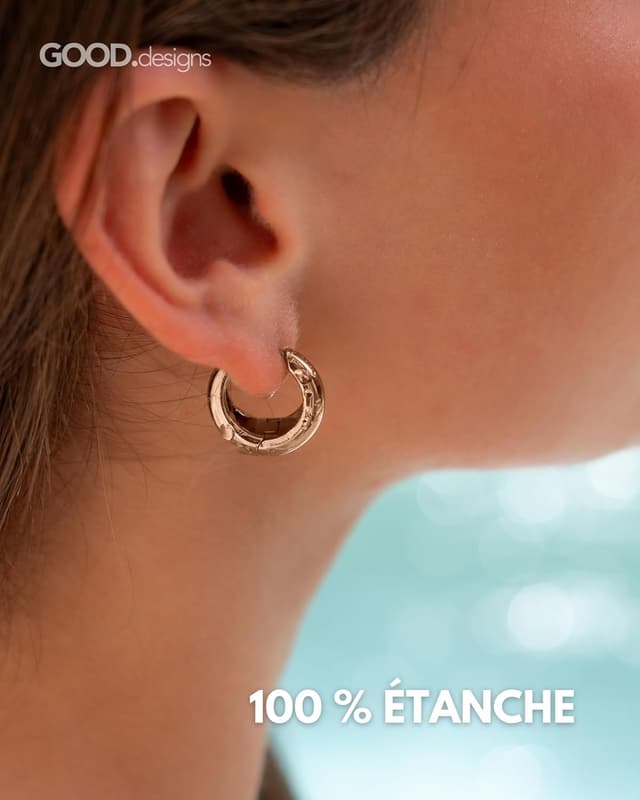 Detalle de GD GOOD.designs – Créoles en acier inoxydable pour femme, mini boucles de 18 mm (or 18K, or rose ou argent)