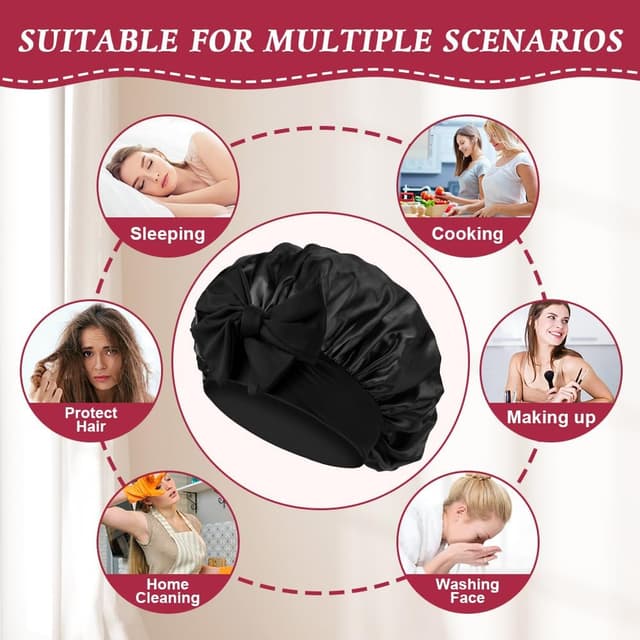 Detalle 2 de ACWOO Bonnet de nuit ajustable en satin et soie pour protéger les cheveux pendant le sommeil