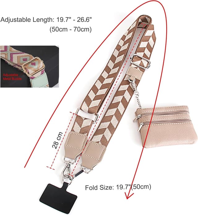 Detalle de SCINYMC Clip and Go Strap for Phone with Wallet Crossbody (Khaki) — Adjustable Phone Lanyard with Zippered Pouch