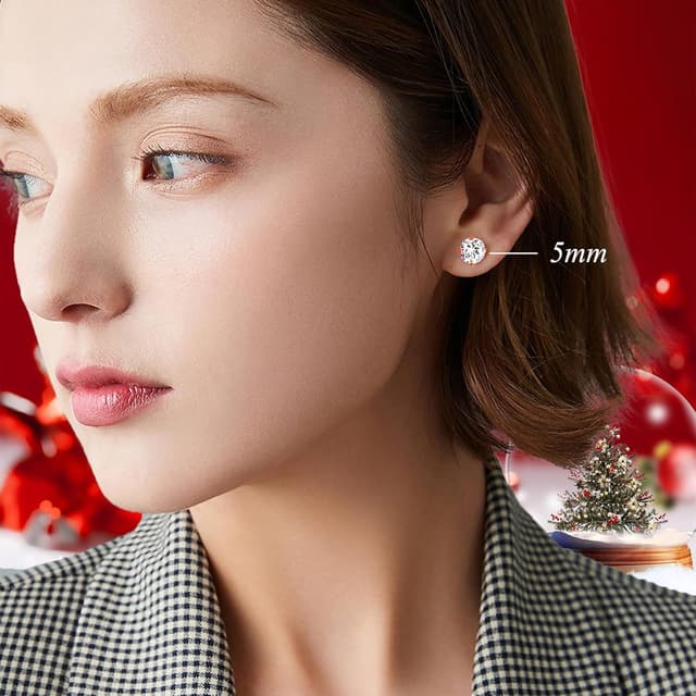 Detalle de Loutade silver stud earrings set for women: 3 pairs of 925 sterling silver heart studs (3/4/5mm) with cubic zirconia