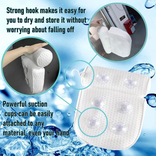 Detalle de Badewannenkissen aus weichem Memory-Schaum mit SculifyVita 4D-Belüftung, rutschfest (6 Saugnäpfe) – Weiß