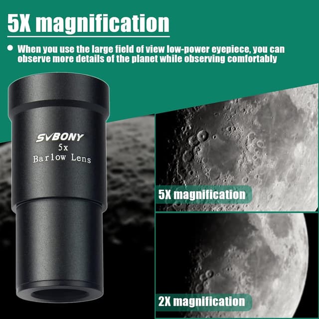 Detalle de Lente di Barlow Svbony 5X 1,25" in lega di alluminio (multistrato completo) per osservazione planetaria e astrofotografia