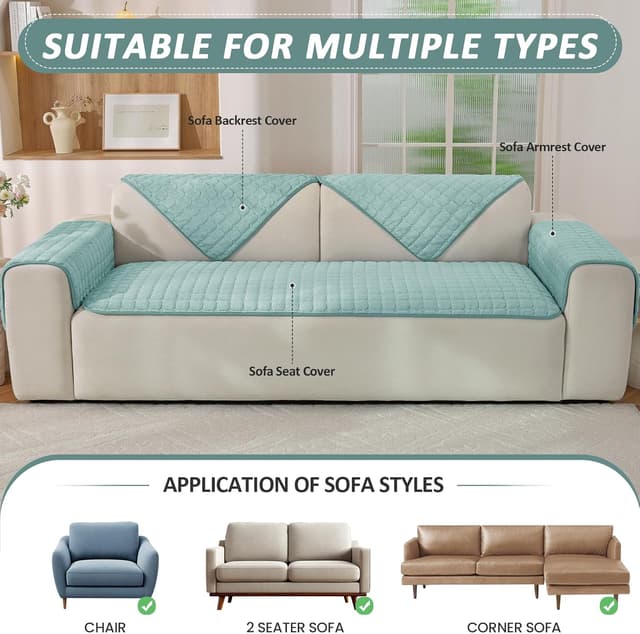 Detalle 2 de Ystyle Copridivano in pile morbido con base antiscivolo, telo lavabile per divani 1/2/3/4 posti e chaise longue (turchese, 90x90 cm)