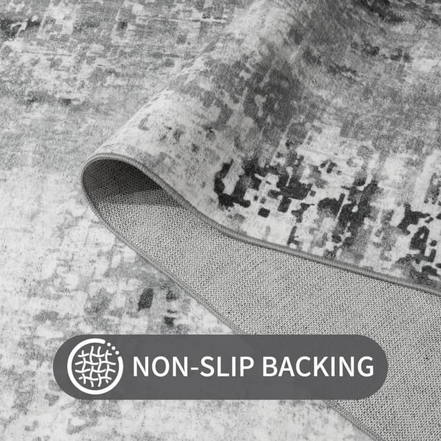 Detalle de Ompaa Living Room Rug 7x10 Gray — Machine-Washable Abstract Faux Wool Area Rug