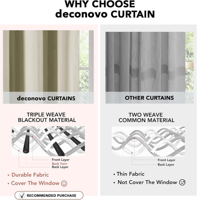 Thumbnail 6 de Deconovo Verdunklungsvorhang mit Ösen (blickdicht, Thermo), Creme – 245 x 200 cm