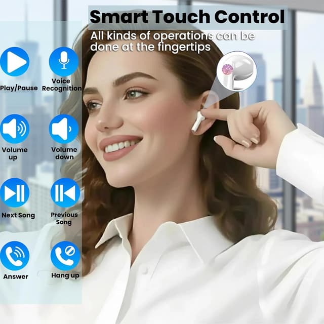 Detalle de Cuffie Bluetooth in-ear Qrudle con Bluetooth 5.4, ENC/ANC e fino a 58 ore di autonomia