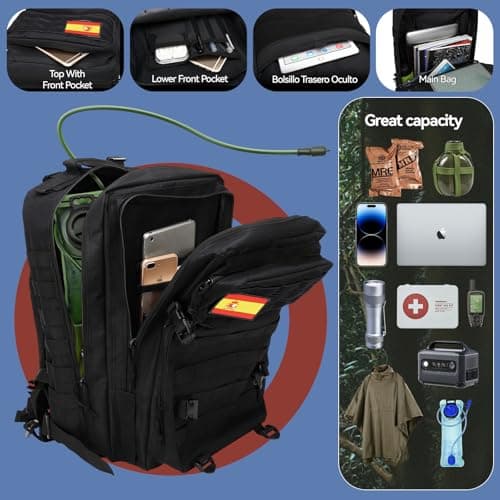 Thumbnail 4 de Delgeo Mochila Tactica 45L Militar,Gran Capacidad 45 * 30 * 20cm Mochila,Plegable Impermeable Mochila Para Montañismo,Senderismo,Camping y Viajes