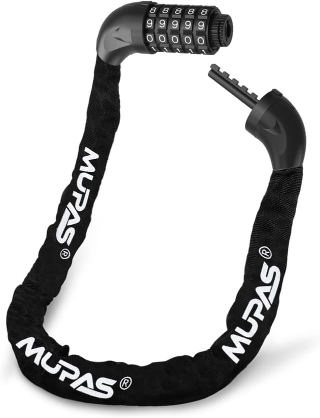 Detalle de MUPAS Fahrrad-Zahlenschloss mit 5-stelligem Code und gehärtetem Stahl (Kettenschloss)