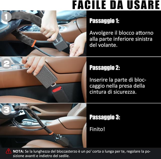 Detalle 2 de Tevlaphee Blocca Sterzo per auto con testa in metallo e 3 chiavi (colore nero, antifurto universale)