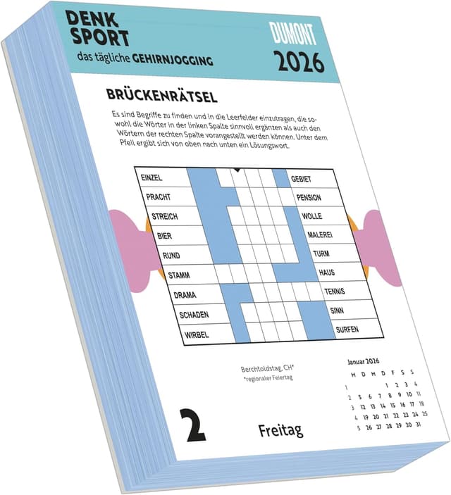 Detalle 2 de DUMONT Gehirnjogging 2026 – Tagesabreißkalender 15 x 21 cm mit Rätseln (313 Seiten)