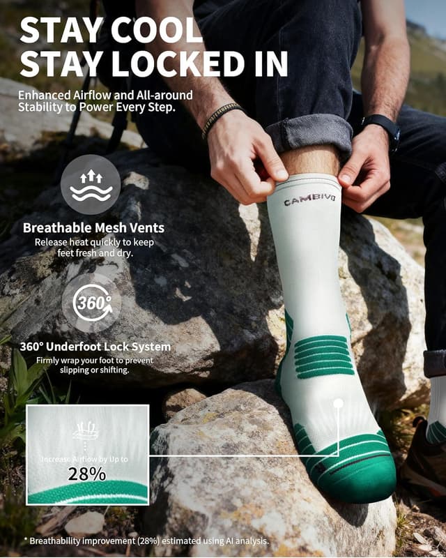 Detalle de CAMBIVO 2 Pairs Compression Crew Running Socks with Cushion & Arch Support