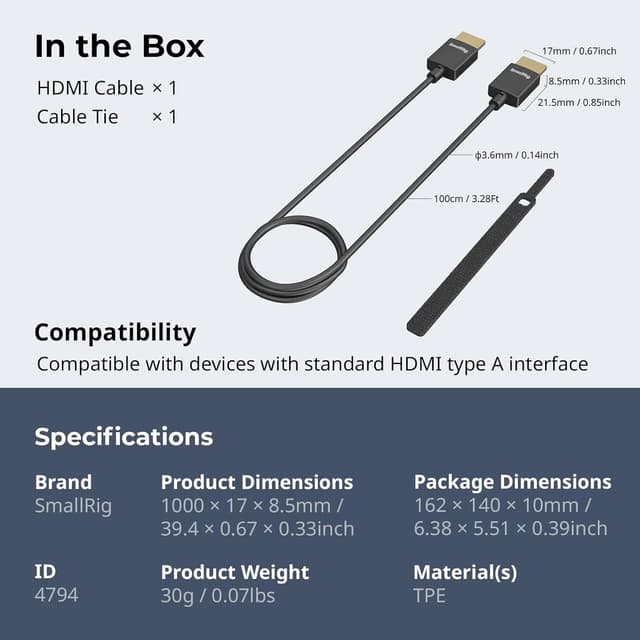 Thumbnail 5 de SMALLRIG Ultradünnes HDMI 2.0-Kabel 100 cm
