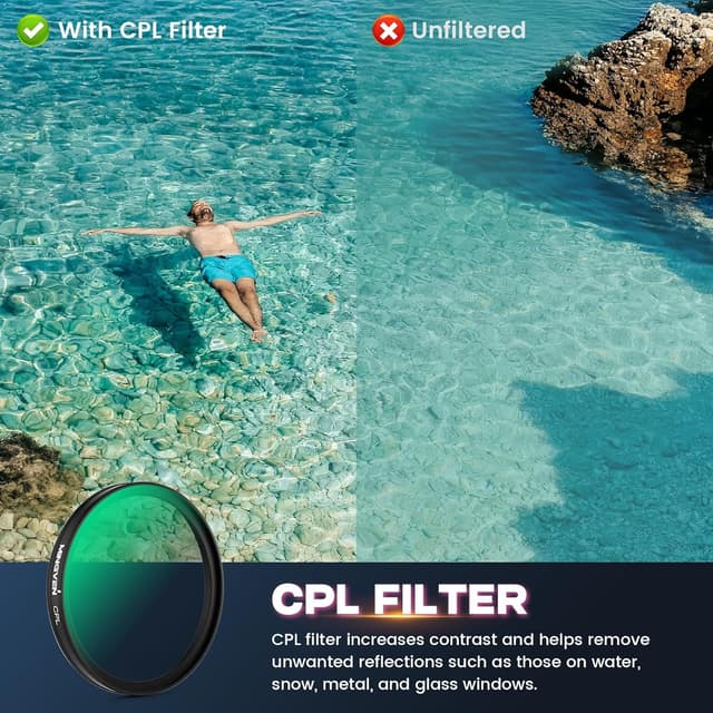 Detalle de MINGVEN Osmo Action 6 ND Filter Set (4-teilig) mit CPL und Silikon-Objektivhülle – ND16, ND32, ND64