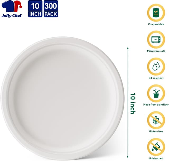 Detalle 2 de JOLLY CHEF Compostable Plates 10 inch 🍽