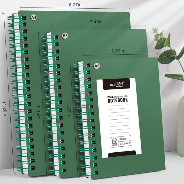 Detalle 2 de RETTACY A5 Wirebound Spiral Notebook (14.5 x 21cm) – Dark green, 150 sheets / 300 pages, 100gsm college-ruled