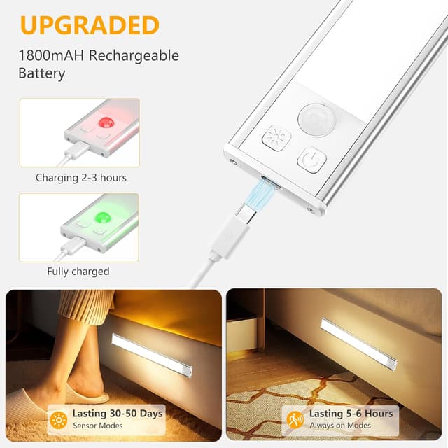 Detalle 2 de OUILA Luce LED per armadio ricaricabile con sensore, 3 temperature colore e dimmer USB-C