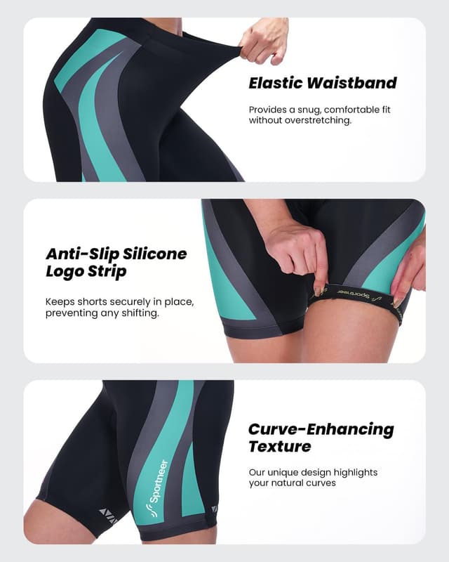 Detalle 2 de Sportneer Padded Cycling Shorts for Women with 4D Padding and Anti-Slip Design