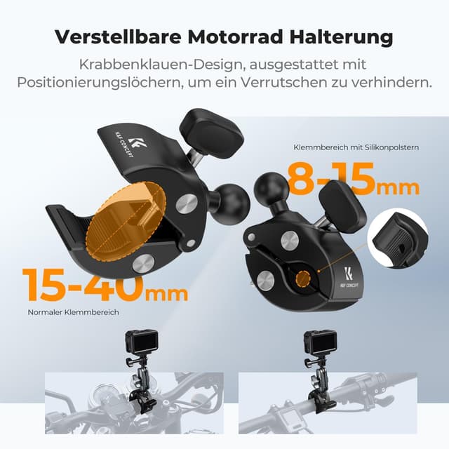 Detalle de K&F CONCEPT Motorrad- & Fahrradhalterung für Actioncams: 360° verstellbarer Magic Arm mit Adapter (1/4")