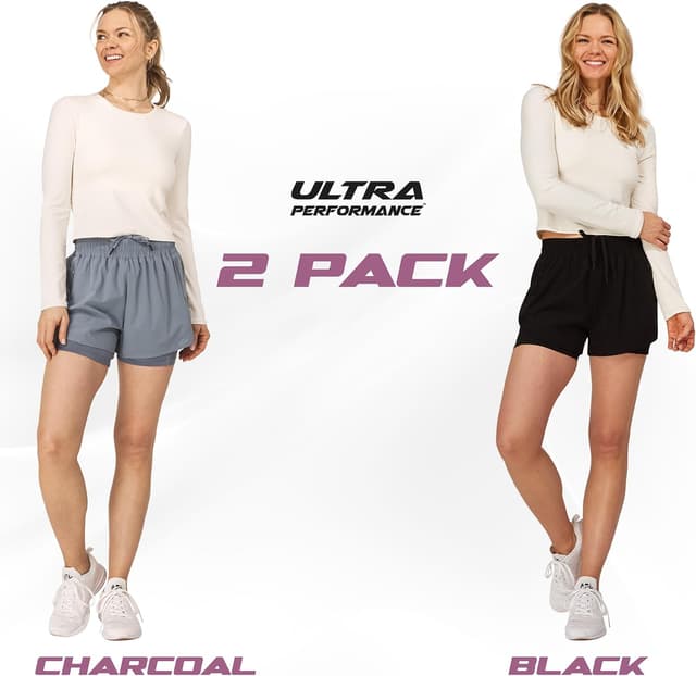 Detalle 2 de Ultra Performance Women’s Running & Gym Shorts (Nylon) — 2-Pack with Inner Compression Liner