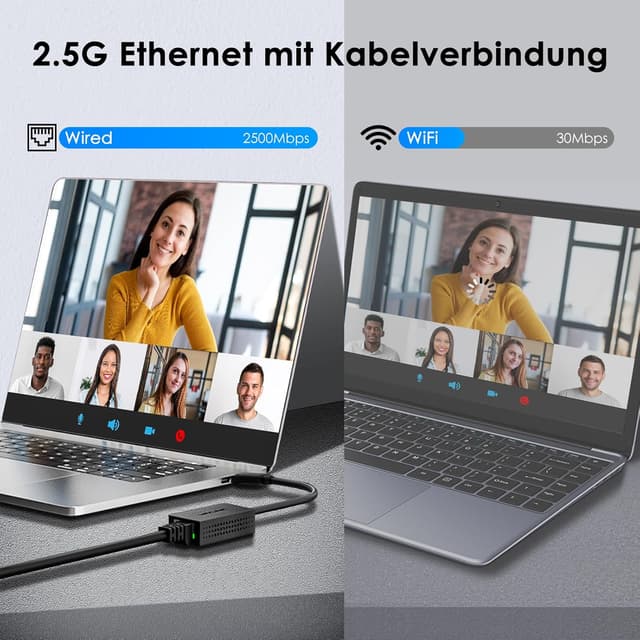 Detalle de WAVLINK USB‑C zu 2,5G Ethernet Adapter (RJ45) – USB‑A & USB‑C LAN, für Windows & macOS