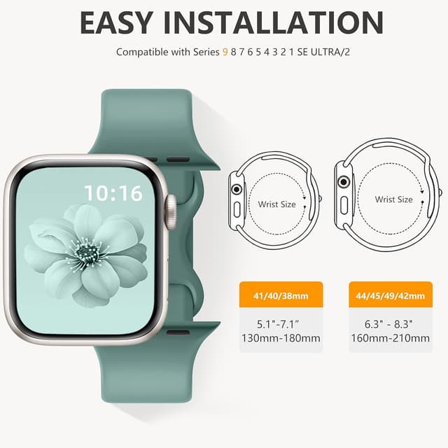 Detalle de CeMiKa 6 Pack Sport Straps for Apple Watch (silicone) – compatible 38mm–49mm