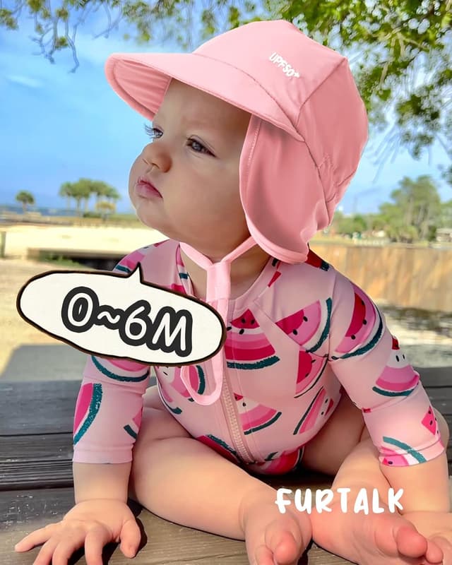 Detalle de FURTALK Baby-Sonnenhut mit Nackenklappe und UPF 50+ (einstellbar) – ideal für Strand, Schwimmen & Alltag