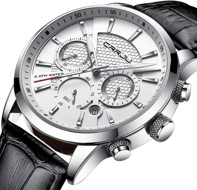 Detalle 2 de CRRJU Herren Chronograph Uhr mit Lederarmband, Analog-Quarz und Datumsanzeige – schwarz