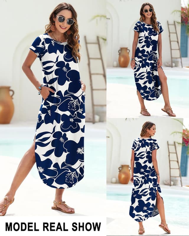 Detalle de Robe d’été PLOKNRD longue à col rond et manches courtes, avec poches et fente