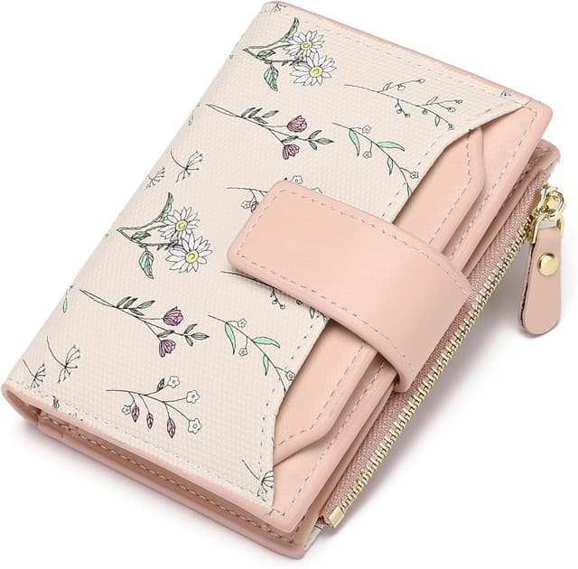 Detalle de GAEKEAO RFID-Blocking Floral Bifold Wallet for Women with Zip Pocket & ID Window (Vegan Leather)
