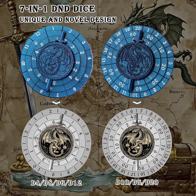 Detalle de Haxtec Spinner-Würfel 7-in-1: D&D-Würfel-Set mit drehbarem Spinner