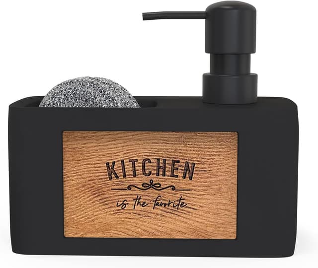 Detalle de Chill House distributeur de savon pour cuisine avec porte éponge noir en polyrésine