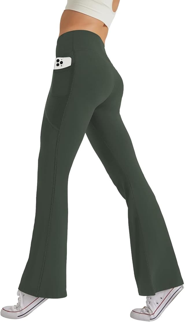 Detalle de Glacspyg Damen-Hose mit Taschen – Yogahose, High Waist & Bootcut für Freizeit und Sport