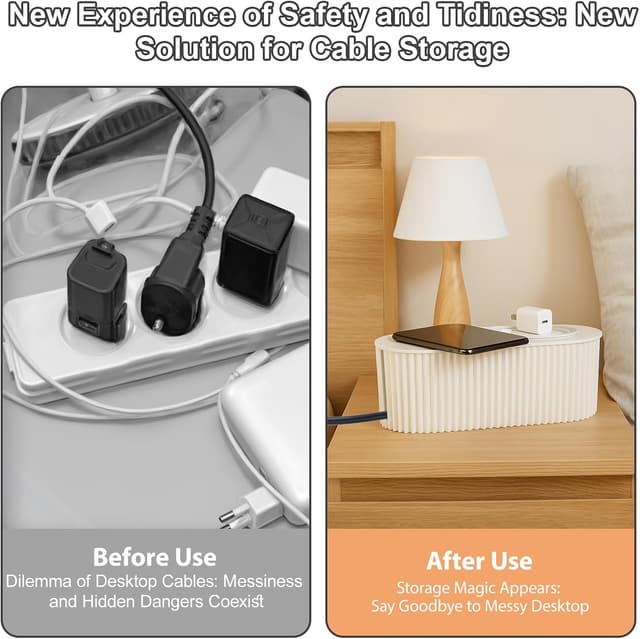 Detalle 2 de Cable Tidy Box wire cable storage organiser box (white) for desk power strips and leads