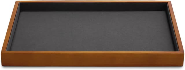 Detalle de Plateau à bijoux en bois massif Oirlv avec microfibre, empilable et tiroir (35 × 24 × 3 cm) – Gris