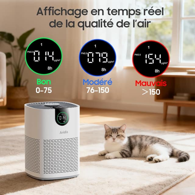 Detalle 2 de Purificateur d’air Aridis S-Mini HEPA pour chambre (pollen, allergies, odeurs, poils) – 3 vitesses, silencieux