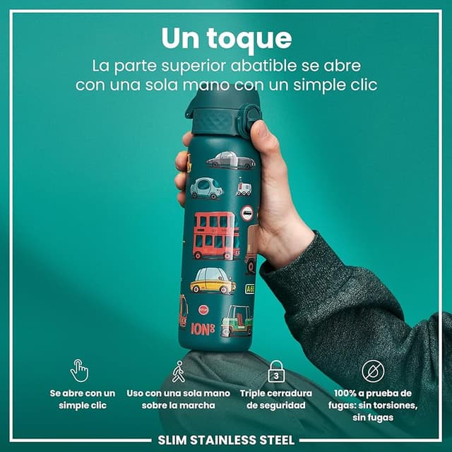 Detalle de ion8 Botella Agua Inox 600 ml, ligera y a prueba de fugas 🚰