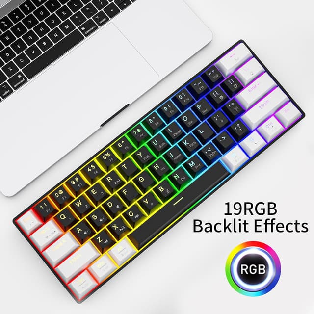 Detalle de Newmen GM610 60%-Tastatur mit Bluetooth (3.0/5.0), RGB und Hot-Swap für Gaming – mit Red Switch
