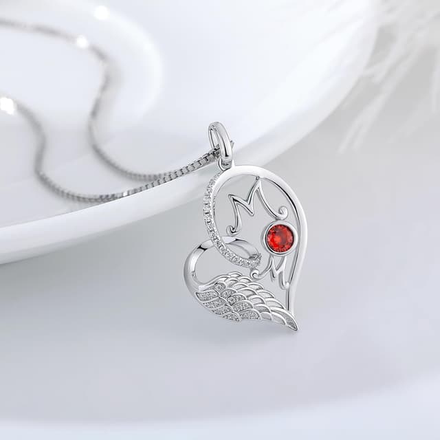 Detalle de jiamiaoi 18K Weißgold plattierte Herz-Kette mit 925 Silberanhänger und Geburtsstein-Herz