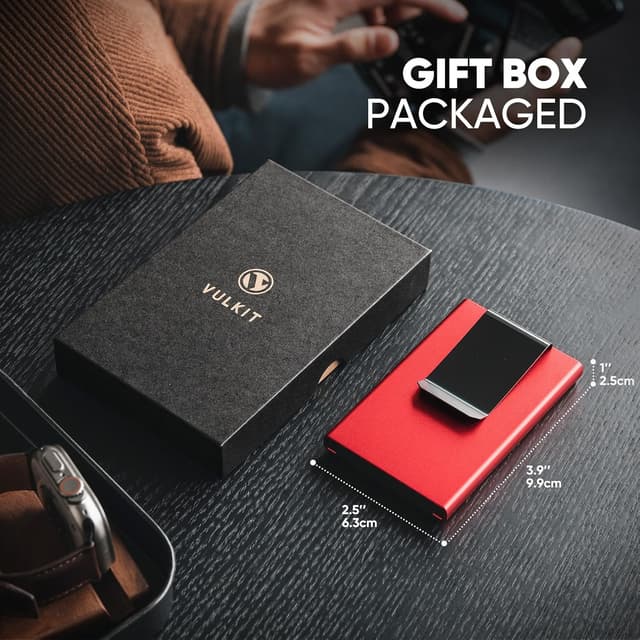 Detalle 2 de VULKIT Slim Card Wallet with Money Clip (Aluminium Pop-Up) – Red RFID Blocking