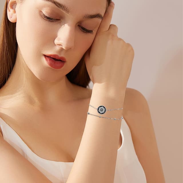 Detalle 2 de J.MUEN Bracelet femme en argent sterling 925 avec motif fleur de lotus, réglable (17 cm + 4)