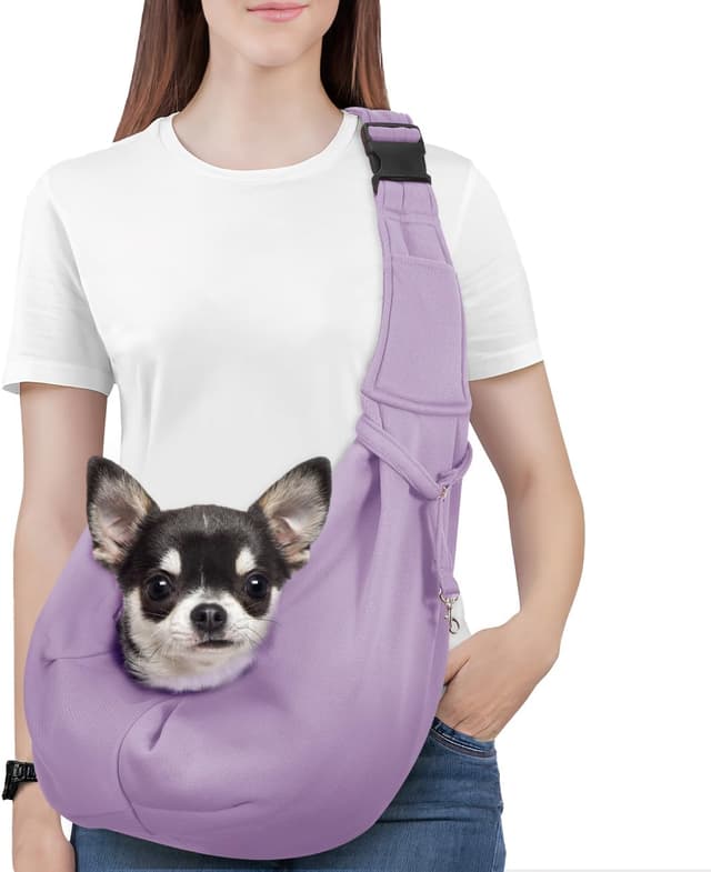 Detalle de Pawaboo Hundetragetasche für kleine Hunde (wendbar, freihändig) – violett